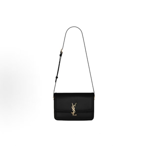 SAINT LAURENT YSL SOLFERINO Gold Logo single-shoulder crossbody bag, medium size for women, black